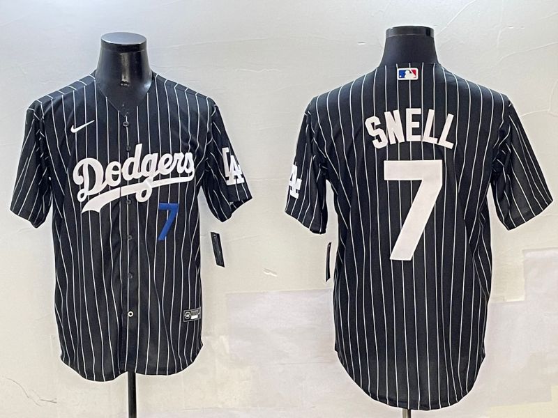Men Los Angeles Dodgers #7 Snell Black Stripe Jointly Name 2025 Nike MLB Jersey style 9